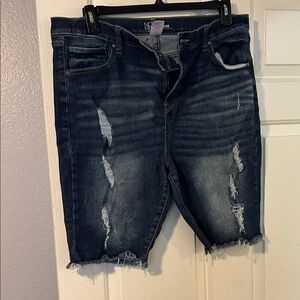 No Boundaries Dark Blue Distressed Denim Shorts